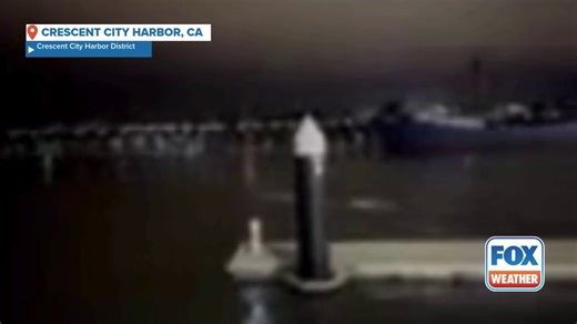 Tsunami surge damages dock at Crescent City Harbor