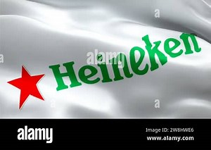 Heineken logo. Realistic Heineken Flag background. Heineken Flag Looping Closeup 1080p Full HD 1920X1080 footage. Heineken logo on white background footage video for film,news - New York, 4 July 2021 Stock Video Footage - Alamy