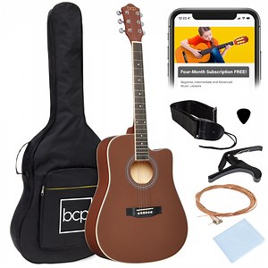 Best Choice Products 41in Full Size Beginner Acoustic Guitar Set with Case, Strap, Capo, Strings - Dark Brown