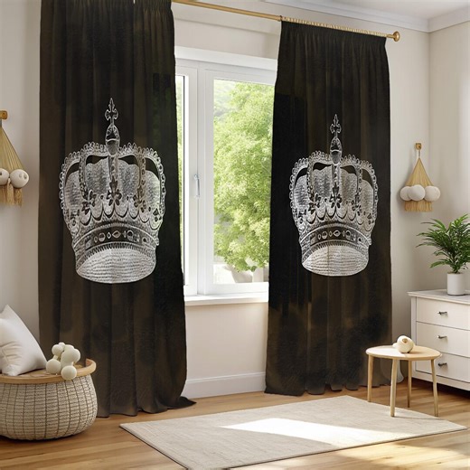 Vintage Royal Crown Curtain, Black Silver King Emblem Window Curtains, Majestic Imperial Home Curtain, Living Room Curtains - Etsy