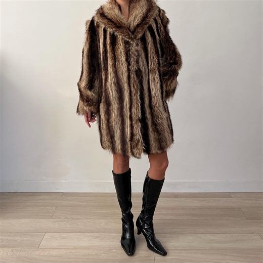 Vintage Authentic Raccoon Fur Brown Coat / Mid Length / Real Natural Genuine Luxury Fur Jacket - Etsy