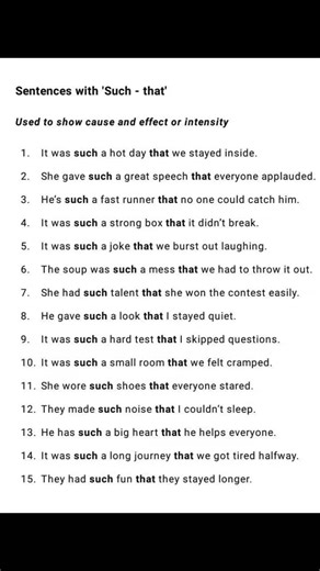15 English Sentences with "Such - that " - English Sentences practice lesson 🗣️ learningthroughplay #English #dailylessons #learnenglish #onlinelearning #fluentenglish #englishlearning #spokenenglish #englishgrammar #englishteacher | Litetvone