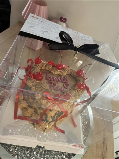 Cheetah Print Heart Cake with Bows & Cherries