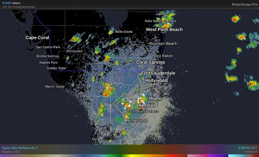 Radar Update: Thunderstorm activity continues to increase across the eastern half of South Florida, the following hazards are possible: - Heavy rainfall and localized urban/street flooding - Excessive cloud to ground lightning - Wind gusts up to 50 mph with the strongest storms | US National Weather Service Miami Florida