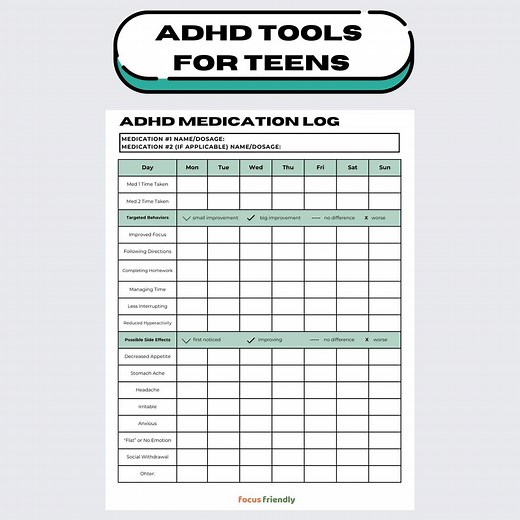ADHD Medication Log Printable | Track Medications, Behaviors, and Side Effects | Digital Download for Teens - Etsy