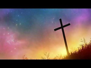Glowing Christian Cross Under Star Filled Colorful Night Sky 4K Christian Worship Background Loop