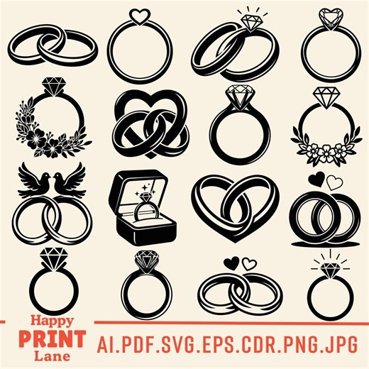 Wedding Ring SVG Cut File, Engagement Ring Svg, Diamond Ring Svg Design, Ring Svg for Cricut & Silhouette, Commercial Use Digital Download - Etsy