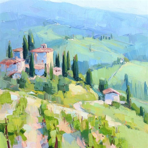 Italian Landscape Oil Painting Tuscany Hills and Cypress Trees Original Mediterranean Art - Etsy