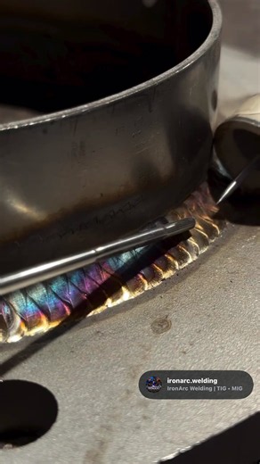 Perfect TIG welds with those beautiful colors 🌈🔥 Precision, control, and craftsmanship in every pass. Clean stack of dimes, smooth fusion, and a finish that speaks for itself. ⚙️💯 #tigwelding #welding #welder #tigwelder #stainlesssteel