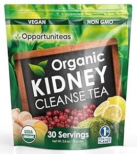 Opportuniteas Organic Kidney Cleanse Detox & Repair Tea - Matcha Green Tea, Cranberry, Lemon & Ginger. 4 Cleansing Superfoods for Drinks. Vegan & Non-GMO - 30 Servings