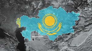 Kazakhstan Map And Flag 4K
