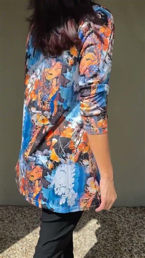 I Love Tunics presents Blue Orange Floral Print Tunic Top