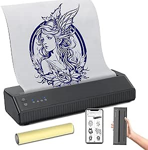 Portable Tattoo Stencil Printer, with 10pcs Transfer Paper, Wireless Tattoo Transfer Thermal Copier Machine Rechargeable Mini Printer, Compatible with iOS＆Android Phone ＆ iPad ＆ Laptop