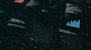 Download Digital cyberspace with data analysis process, high tech concept. Animation. Blocks of endlessly written program code, seamless loop. for free