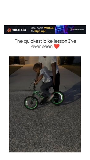 GlobalTrend_Hubb™ on Instagram: "This viral video captures a father teaching his young son to ride a bike without training wheels in under a minute by holding the seat briefly, then releasing to encourage independent pedaling and balance on their driveway at dusk. Posted by @ItsEthanRay , a Trump supporter known for humorous clips, the wholesome content has exploded to 1.1 million views and 14,000 likes in 24 hours, drawing replies with personal anecdotes of quick childhood bike triumphs. Studie