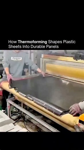 Business | News | Tech | Facts on Instagram: "Thermoforming is the industrial magic trick that turns a flat, rigid plastic sheet into a complex 3D panel. The process begins by heating a thermoplastic sheet until it becomes soft and pliable, then stretching it over a custom-engineered mold. Using a massive burst of vacuum suction or high-pressure air, the plastic is "sucked" into every tiny detail of the mold, where it quickly cools and hardens back into its new shape. This method is the secret b
