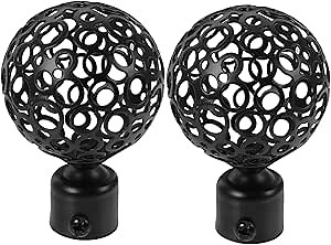 DOITOOL 2Pcs Curtain Finials Black Drapery Rail Pole Head Cap Window Treatment Finials Decorative Window Curtain Rail End Metal Rod Pole s Ends, Fit for 2cm Diameter Rod