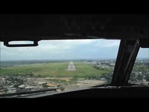 Trans Air Congo Landing at Pointe Noire Cockpit View.