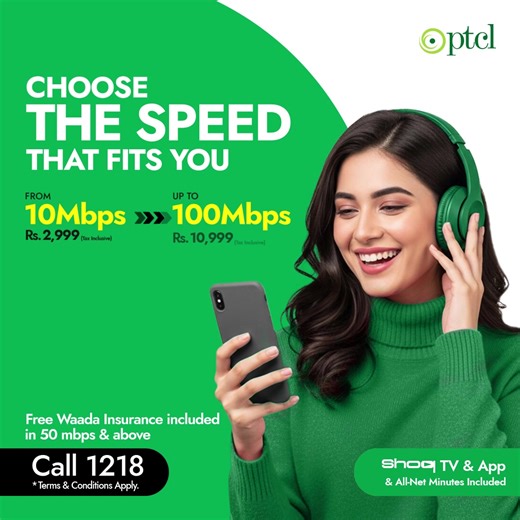 Need fast, reliable internet with extra perks? PTCL has got you covered - speed, Shoq TV, and all-net minutes. Switch now via UPTCL App or call 1218! #PTCL #FasterInternet #BetterConnectivity | PTCL