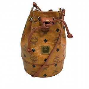 MCM Tan Shoulder Bag with Monogram mcm Print and Leather Trim Mini bucket bag