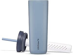 LifeStraw Go Series Tumbler – Double Wall Insulated Stainless Steel Water Filter, Icelandic Blue, Designed for Everyday Use, Removes Bacteria, Parasites, Microplastics, and Improves Taste