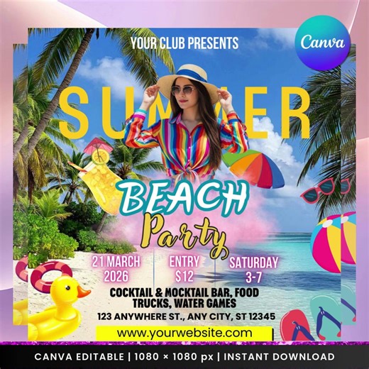 Summer Beach Party Flyer Template | Tropical Event Invitation (digital Download) - Etsy