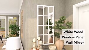 Deco 79 Wood Room Wall Mirror Window Pane Inspired Entryway Mirror, Wall Mounted Mirror 22" x 1" x 48", White