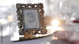 seating for guests, plates with numbers on the tables in the banquet hall