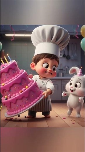 Cute Pupsik and Bunny make a birthday cake! 🎂🐰#Pupsik #Bunny #BirthdayCake #KidsCartoon #Shorts