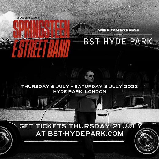 7.3K views · 576 reactions | Bruce Springsteen and The E Street Band return to London in 2023, playing two dates at American Express presents BST Hyde Park. Thurs 6 July & Sat 8 July. Sign up here for access to the presale and full event info. Tickets go on general sale Thursday 21 July at 9am | Bruce Springsteen | Facebook