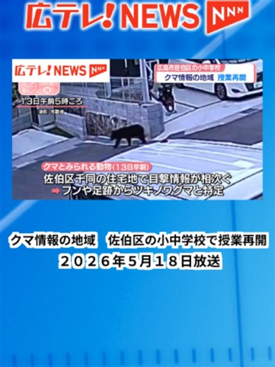 【クマ情報の地域 佐伯区の小中学校で授業再開】#クマ #目撃情報#広島市佐伯区 #小中学校 #授業再開 #臨時休校 #ツキノワグマ #熊 #佐伯区観音台 #広島 #テレビ派 #広テレ #広島テレビ