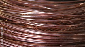 The drawing process of copper wire at the factory for the production of electric cable.