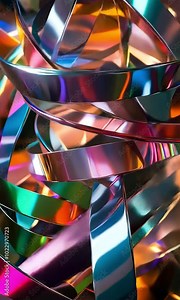 Shiny reflective metallic ribbons with colorful hues with ai generated. Stock Video