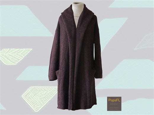 Alpaca Cardigan Felted, Capote Coat, Shawl Collar NON Hooded, Color Grapes With Belt. - Etsy UK