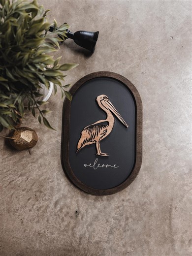 Pelican Welcome Wood Sign | Coastal Wooden Wall Decor | Laser Cut Maple Sign | Beach House Entryway Decor | Nautical Home Sign - Etsy