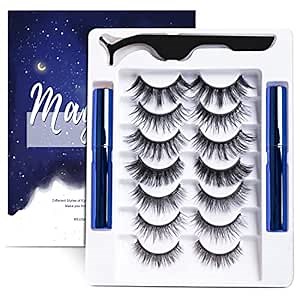 Magnetic Eyelashes and Eyeliner Kit, 7 Pairs Magnetic Lashes 3D Natural Look with Eyeliner and Tweezers, Reusable False Eyelashes Easy to Wear, No Glue Needed, Lightweight & Sweatproof (7 Pairs)