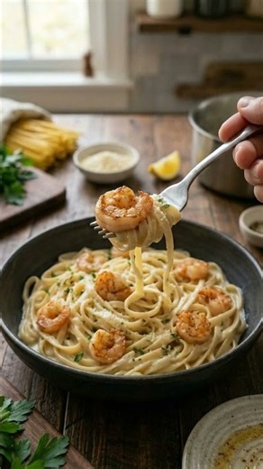 The Secret to Perfect Creamy Shrimp Pasta 😋 #pasta #food #cooking