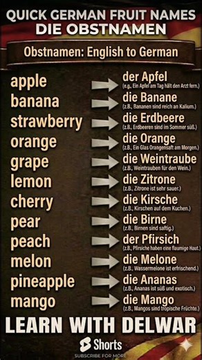 Quick German 🇩🇪: Fruits Name in German #learngerman #deutschlernen