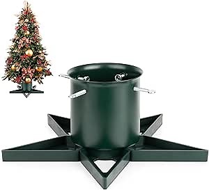 Real Christmas Tree Stand Base - Live Trees Small Christmas Tree Holder up to 6.5ft Trees for Real Xmas Trees 0.53 Gal Star+ Green