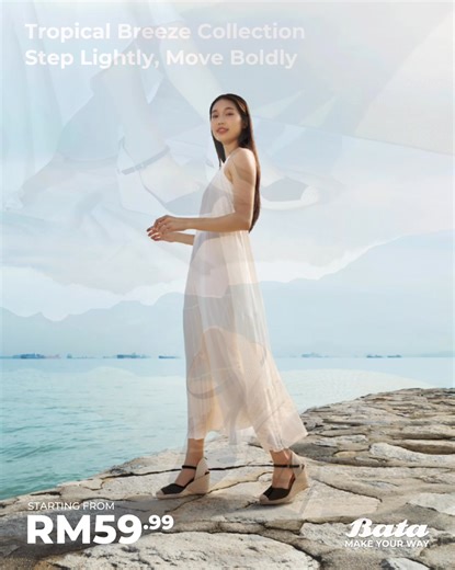 Step into summer. Feel the breeze. 🌬️👡 Dreamy espadrilles, breezy sandals & slip-ons — starting from RM59.99! Step Lightly, Move Boldly with Tropical Breeze Collection, now at Bata stores & Bata.com ☀️ #BataShoes #TropicalBreezeByBata #MakeYourWay | Bata
