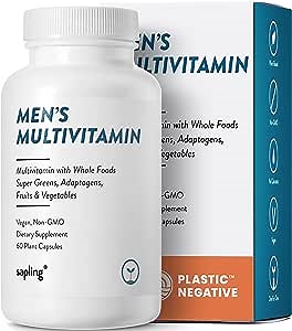 Multivitamin for Men - Daily Men’s Multivitamin - Methylated B Complex with Whole Food Ingredients, Vitamin B12, Folate, A, C, D3, E, K2, Organic Fruits & Vegetables - Vegan, Non-GMO - 60 Caps