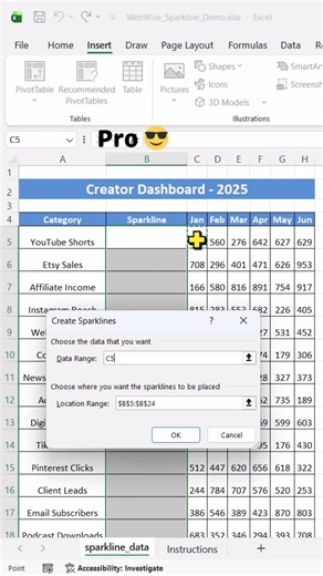 Tiny Charts in Excel?! 😳#excel #exceltips #exceltricks #sparklines