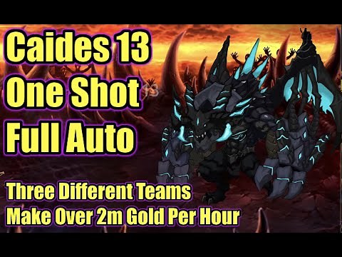 Epic Seven Caides 13 One Shot - 3 Different Teams - Hunt full Auto, 2m GOLD / HOUR, 1.5 Min Runs C13
