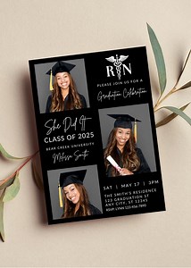 Editable Nurse Graduation Invitation Template With Photo, RN Graduation Announcement, Printable or Digital Invitation - Etsy