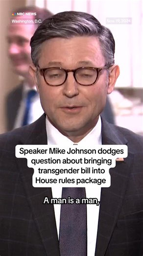 5.7K views · 128 reactions | Speaker Mike Johnson appeared to deflect when asked if he would support adding South Carolina Rep. Nancy Mace’s proposed bill to ban transgender women from female bathrooms at the U.S. Capitol to the House rules package. | NBC Politics | Facebook
