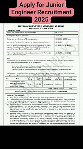 Apply for Junior Engineer Recruitment 2025 #engineering | Government Jobs