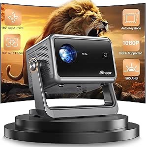 【Auto Focus & Keystone】Mini Projector with 1080P Supported, iSinbox WiFi6 Bluetooth 135°Rotatable Portable Ceiling Projector for Bedroom, Home Cinema Video Projectors for TV Stick/PS5/Phone