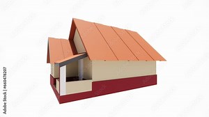 3d rendering video model of a simple rural house