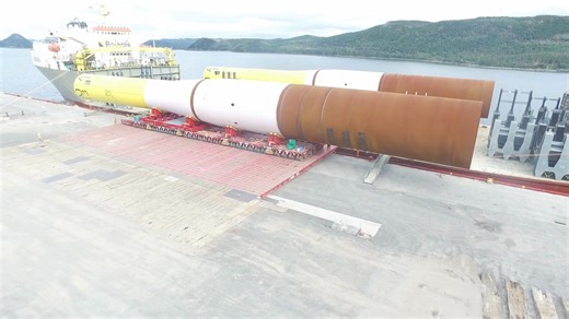 83K views · 587 reactions | The drive to build bigger, more productive offshore wind turbines means that monopiles weighing 2,500t are now commonplace. To make the best use of quayside space, they must be marshaled to and from the quay edge efficiently. Watch Mammoet loading-in monopiles for an recent offshore wind project. #Mammoet #OffshoreWind #Monopiles | Mammoet | Facebook