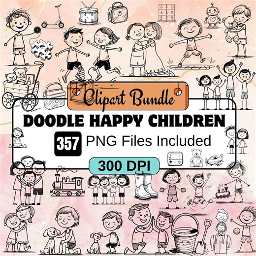 Doodle Kids Clipart,happy Children Art,kids Illustration,cute Kids Doodle,children Drawing,kids Png Clipart,hand Drawn,doodle Happy Children - Etsy